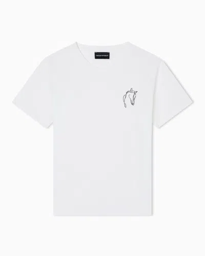 Emporio Armani Slim Fit Jersey T-shirt With Lunar New Year Rhinestone Shape In White