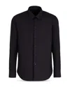 Emporio Armani Long-sleeved Lapel Full-body Logo Jacquard Shirt In Navy Blue