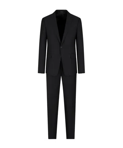 Emporio Armani Slim-fit, Single-breasted, Jacquard Virgin Wool Suit With A Micro Design In Black