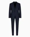 Emporio Armani Slim-fit Single-breasted Suit In Monochromatic Micro-jacquard Light Wool In Blue