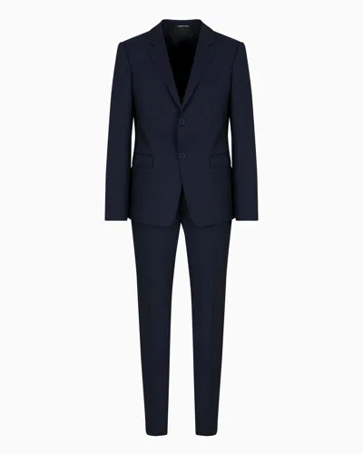 Emporio Armani Slim-fit Single-breasted Suit In Monochromatic Micro-jacquard Light Wool In Blue