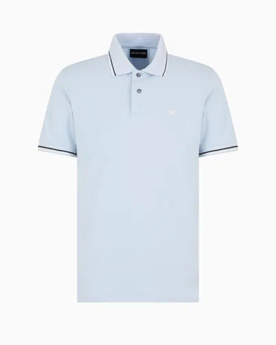 Emporio Armani Logo Printed Short Sleeved Polo Shirt In Azzurro