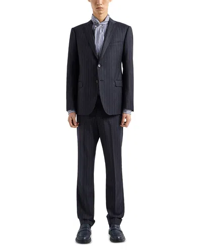 Emporio Armani Slim Fit Striped Wool Suit In Blue Steel