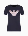 Emporio Armani Slim Fit T-shirt Aus Stretchjersey Mit Maxi-adler-print In Marineblau