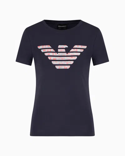 Emporio Armani Slim Fit T-shirt Aus Stretchjersey Mit Maxi-adler-print In Marineblau