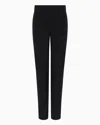Emporio Armani Slim Fit Trousers In Milano Knit Fabric With Satin Band In Black
