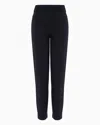 Emporio Armani Slim Fit Trousers In Milano Knit Fabric With Satin Band In Blue