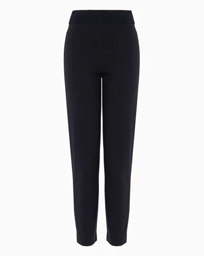 Emporio Armani Slim Fit Trousers In Milano Knit Fabric With Satin Band In Blue
