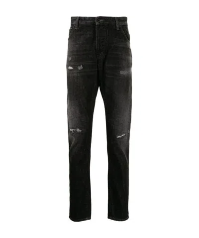 Emporio Armani Slim Jeans In Imitation Of Old Details In Black