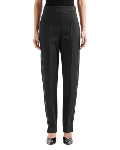 Emporio Armani Embellished High-rise Tapered Cady Pants In Solid Black