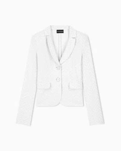 Emporio Armani Slim-fit Blazer In Chevron Jacquard Jersey With Flap Pockets In White