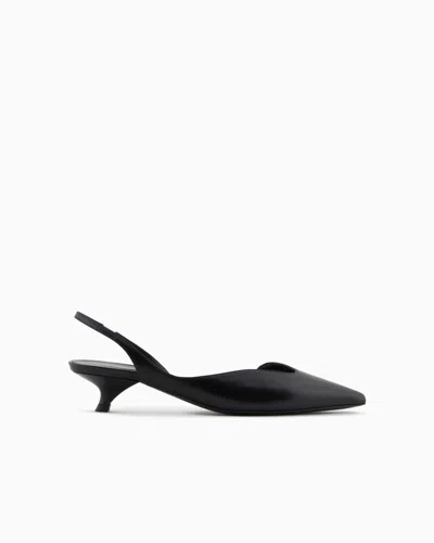 Emporio Armani Brushed Leather Slingback Court Shoes In Schwarz