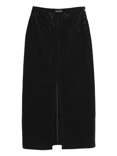 Emporio Armani Long Skirt High Waist Front Slit Sequins In Black