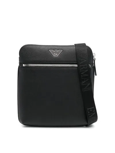 Emporio Armani Small Leather Crossbody Bag In Black