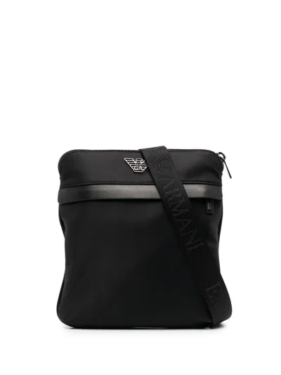 Emporio Armani Small Flat Messenger Bag In Black