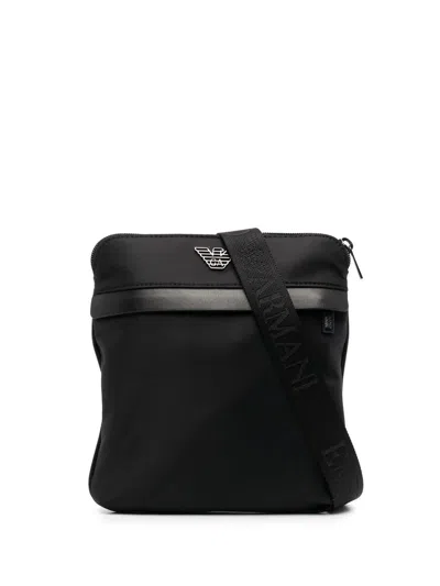 Emporio Armani Small Flat Messenger Bag In Dark Olive Black