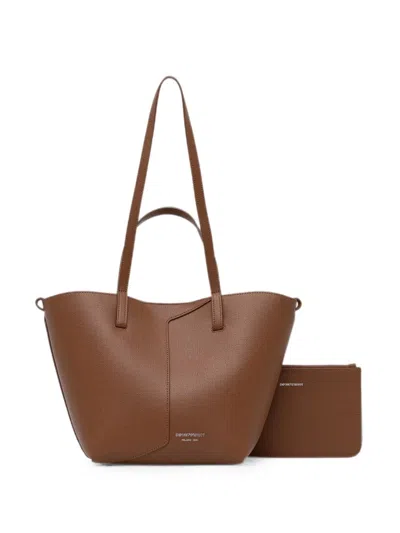 Emporio Armani Small Leather Tote Bag In Brown