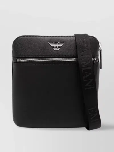 Emporio Armani Small Messenger Bag With Front Zip Pocket In Black