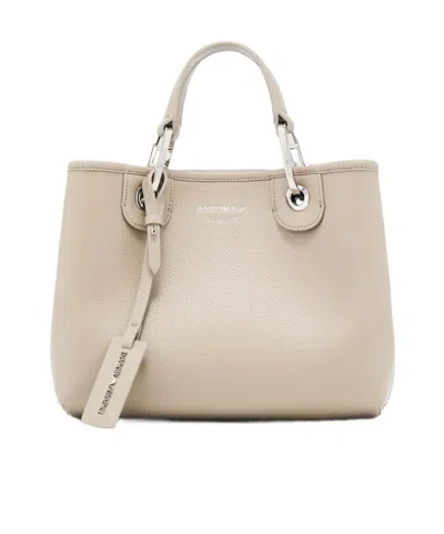 Emporio Armani Small Myea Shopper Bag With Deer Print In Neutral