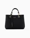 Emporio Armani Official Store Small Myea Shopper Bag With Deer Print In Deep Black
