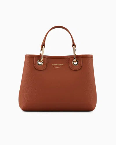 Emporio Armani Official Store Small Myea Shopper Bag With Deer Print In Tobacco