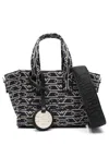 Emporio Armani Small Shopper Bag In Jacquard Canvas With All-over Monogram In Blue
