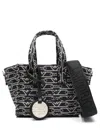 Emporio Armani Small Shopper Bag In Jacquard Canvas With All-over Monogram In Blue