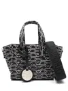 Emporio Armani Small Shopper Bag In Jacquard Canvas With All-over Monogram In Blue