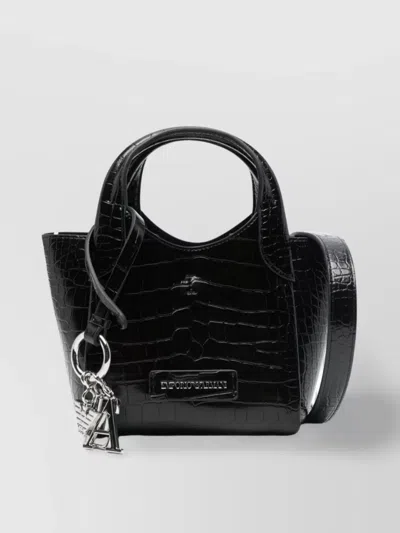 Emporio Armani Small Tote Bag Crocodile Effect In Black