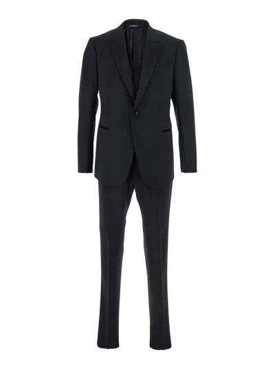 EMPORIO ARMANI BLACK SINGLE-BREASTED SUIT WITH PEAK REVERS IN WOOL STRETCH MAN
