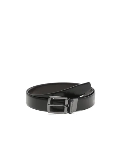 Emporio Armani Smooth-grain Leather Belt In Black