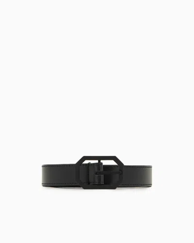 Emporio Armani Official Store Smooth Leather Belt In Deep Black