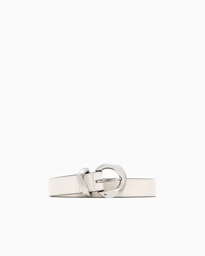 Emporio Armani Smooth Leather Belt In White