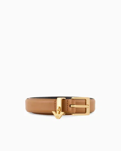 Emporio Armani Smooth Leather Belt With Eagle Logo Charm In Camel