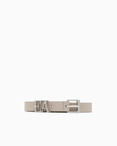 Emporio Armani Smooth Leather Belt With Moulded Ea Buckle In Neutral