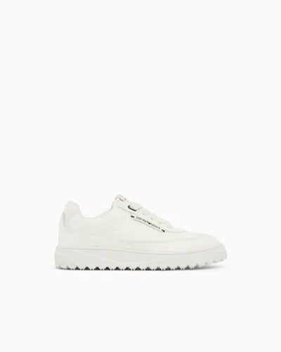 Emporio Armani Smooth Leather Lace-up Sneakers With A Textured Rubber Sole In Multi