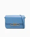 Emporio Armani Smooth Leather Shoulder Bag With Metal Eagle Logo In Blau