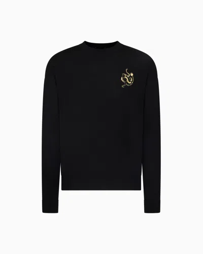 EMPORIO ARMANI SMOOTH VIRGIN-WOOL JUMPER WITH EMBROIDERY