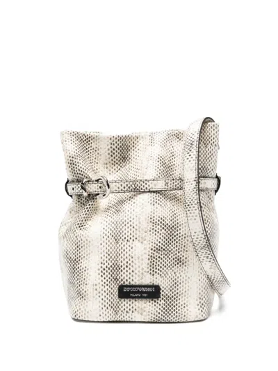 Emporio Armani Snake-effect Leather Bucket Bag In Neutral
