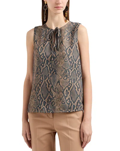 EMPORIO ARMANI SNAKE PRINT TIE NECK BLOUSE
