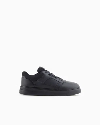Emporio Armani Sneaker Aus Leder Mit Details Aus Mesh In Blue