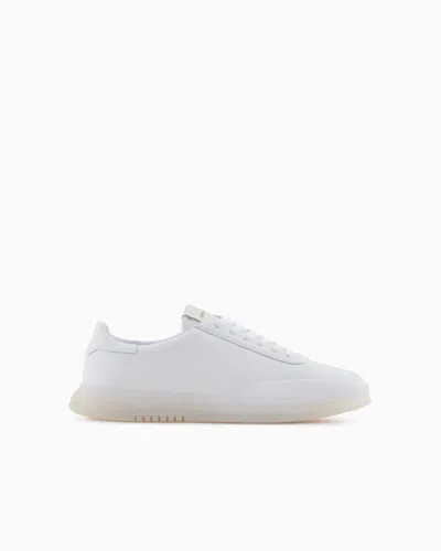 Emporio Armani Sneaker Aus Leder Mit Halbtransparenter Sohle In Weiss
