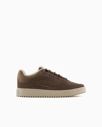 EMPORIO ARMANI SNEAKERS IN SUEDE AND JACQUARD WITH LOGO LETTERING