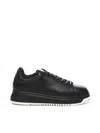 Emporio Armani Leather Sneakers In Black