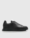 Emporio Armani Leather Sneakers In Black
