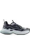 Emporio Armani Mesh Sneakers With Laminated Details And Signature Logo In Black