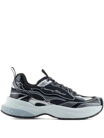 Emporio Armani Mesh Sneakers With Laminated Details And Signature Logo In Multi