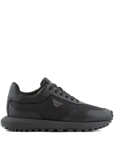Emporio Armani Logo Nylon Sneakers In Black