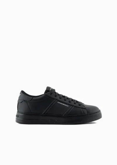 Emporio Armani Leather Trainers In Black