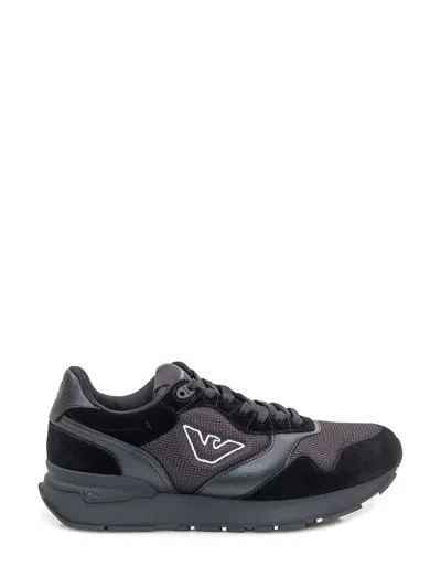 Emporio Armani Mesh-panel Low-top Sneakers In Black